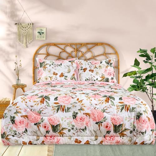 DILIMI Twin Comforter Set for Girls Reversible Floral Bedding