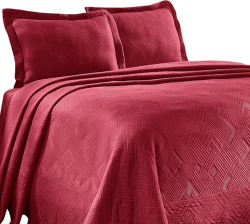 Superior 100 Cotton Geometric Bedspread Set Full Burgundy 1