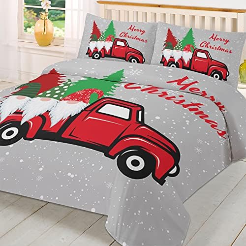 LooPoP Christmas Comforter Set California King Red Farm Truck