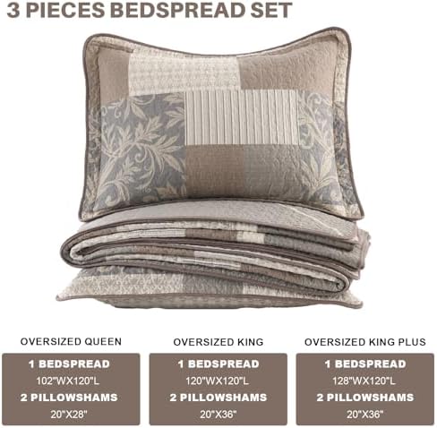 FineStichery Farmhouse Oversized King Bedspread 128x120 100 Cotton Plaid Reversible Set