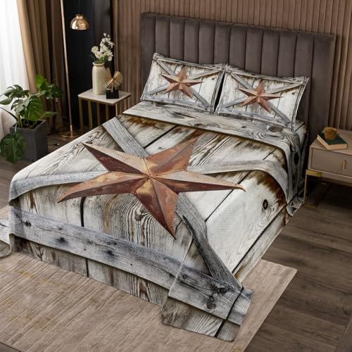 Feelyou Texas Star Bedspread King Size Quilted Coverlet Set 3Pcs