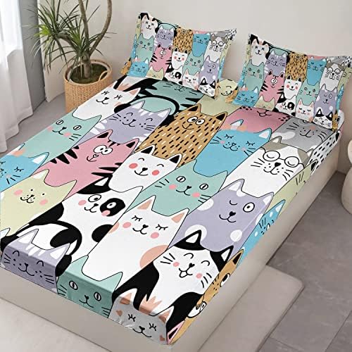 HOSIMA Cute Cartoon Cat Sheet Set Twin
