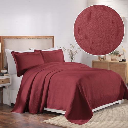 Superior Cotton Bedspread Set Queen Garnet