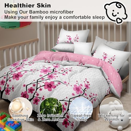 Reylox 5-Piece Cal King Bedding Set Pink Cherry Blossom