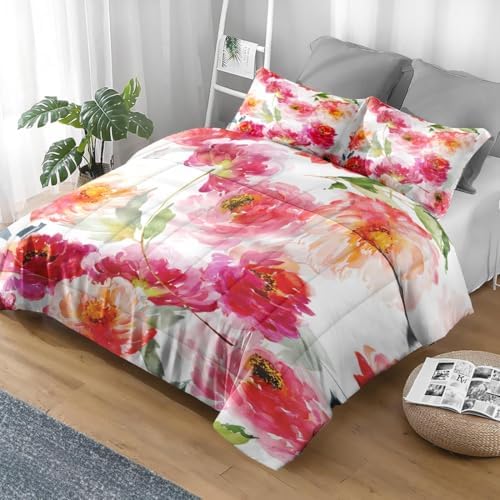 Pamnest Comforter Set King Size Summer Flower Peony 3 Pcs
