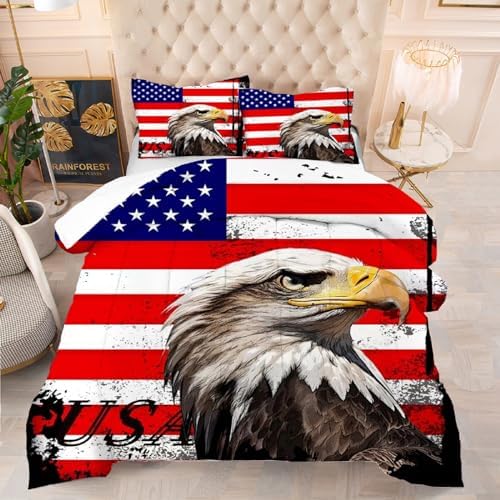 Kxry USA Flag Comforter Set Full Size for Kids
