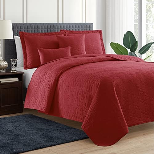 Hearth Harbor Queen Quilt Set - 7 Piece All Season Bedding Set Burgundy