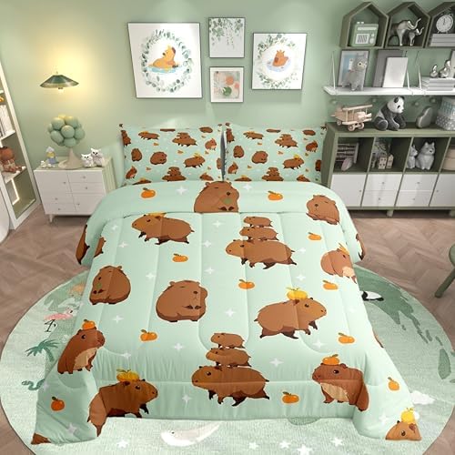 Erosebridal Light Green Capybara Comforter Set for Kids