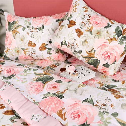 DILIMI Twin Comforter Set for Girls Reversible Floral Bedding