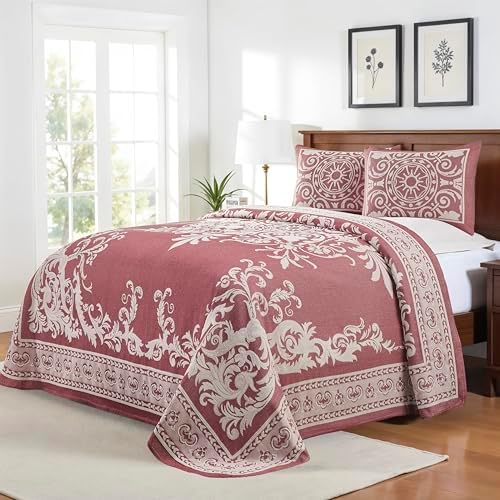 Superior Cotton Blend 3-Piece Bedspread Set Queen Berry Red