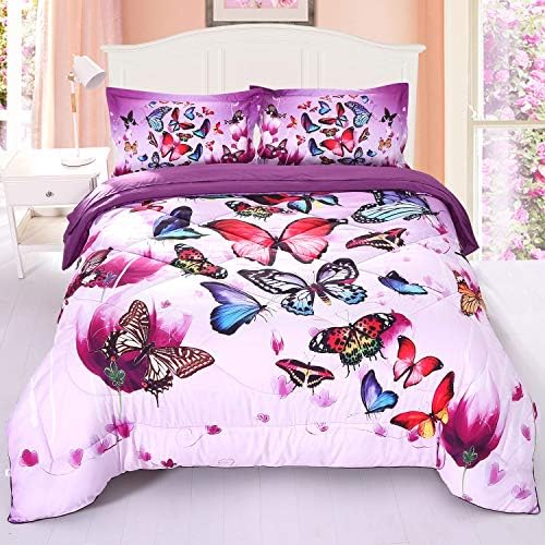 Wowelife Butterfly Comforter Set for Girls 5 Piece