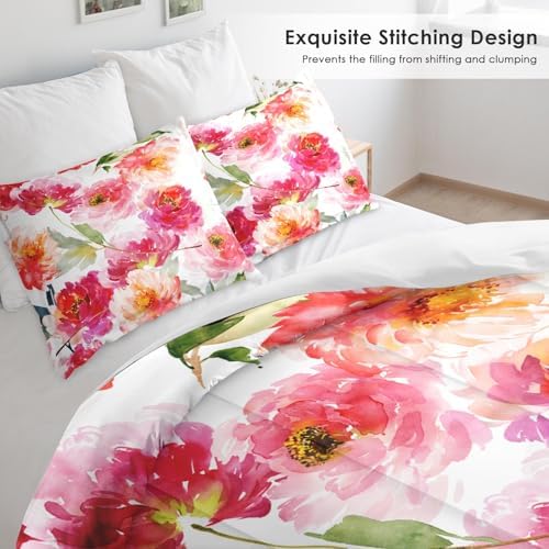 Pamnest Comforter Set King Size Summer Flower Peony 3 Pcs