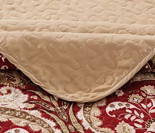 Better Home Style 3-Piece Luxury Taupe Burgundy Floral Bedspread Set
