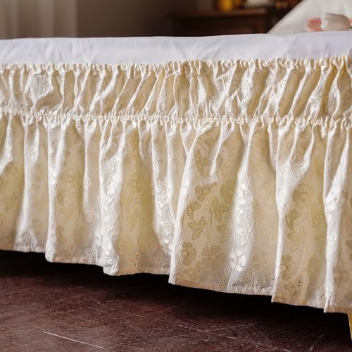 ARTABLE Elegant Lace Bed Skirt with Elastic and Adjustable Belts