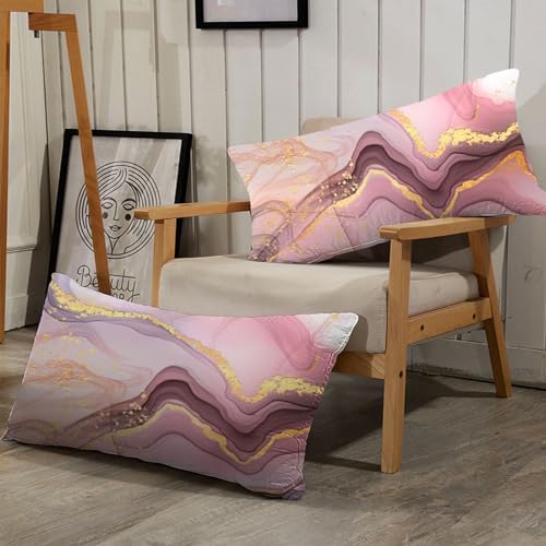 VTKON Pink Marble Comforter Set King