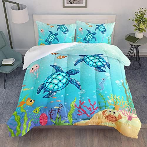 Turtle Comforter Set for Kids Room with 2 Pillowcases