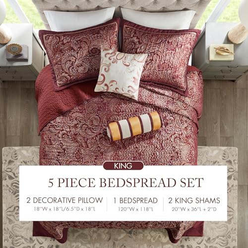 Madison Park Aubrey Reversible Bedspread Set Burgundy 5 Piece King 1