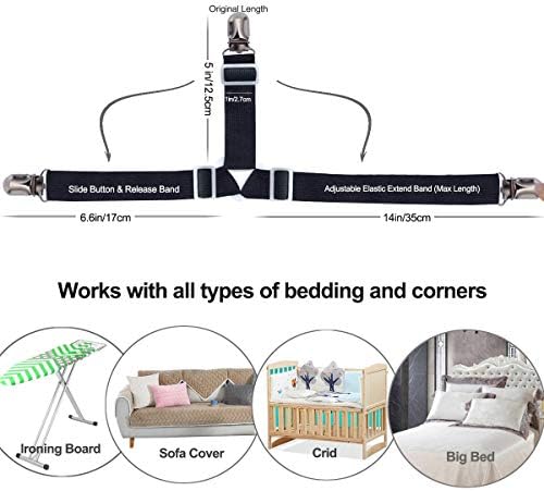 Siaomo Bed Sheet Holders - 4 Pcs Black Triangle Adjustable Clips