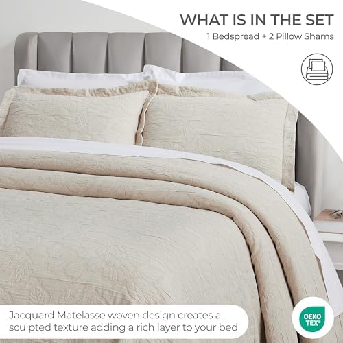 Superior 3 Piece Cotton Bedspread Set - Hibiscus Collection Beige California King