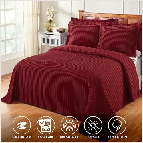 Better Trends Chenille Bedspread Set Burgundy 96x110 with 2 Shams