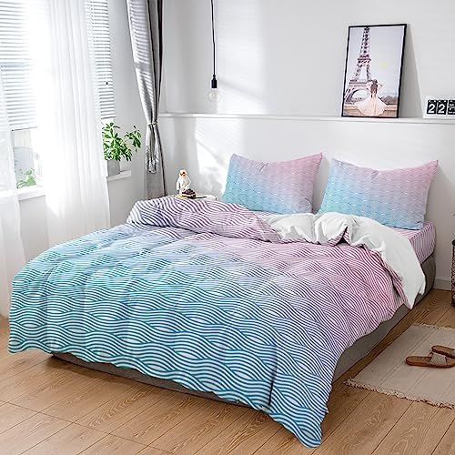 LooPoP 4PCS California King Duvet Set Soft Ombre Wave Pattern