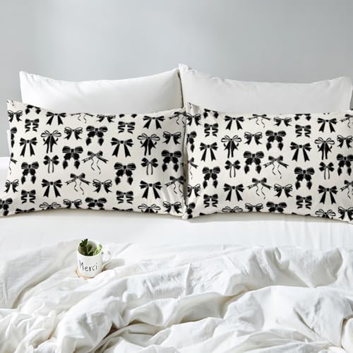 Feelyou Bow Bed Sheet Set Queen Size Black Bow Fitted Sheet
