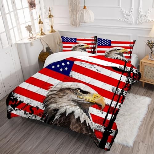 Kxry USA Flag Comforter Set Full Size for Kids