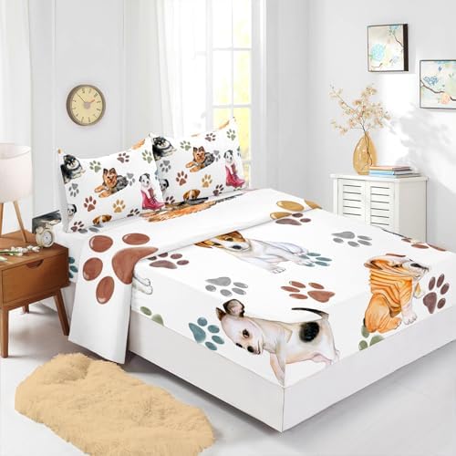 Cute Cartoon Dog Bedding Set with 4 Pcs Queen