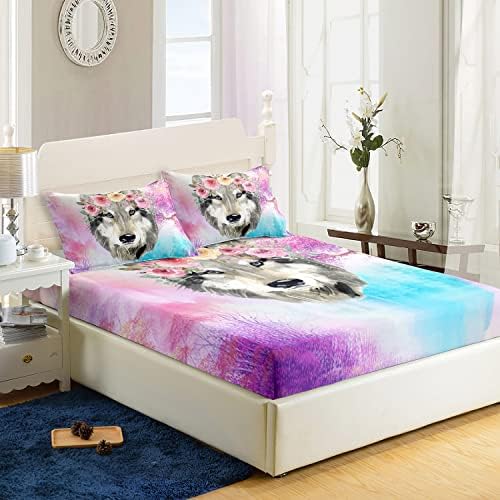 XYNHML Wolf Tie Dye Rose Bedding Set for Kids