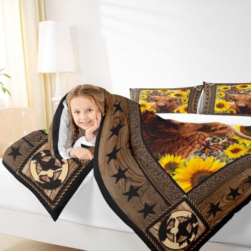 Homewish Highland Cow Sunflowers Comforter Set King Size