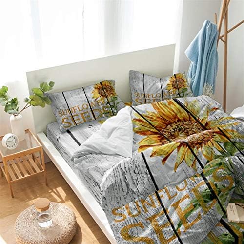 LooPoP 4PCS California King Duvet Set Yellow Sunflower Soft Bedding