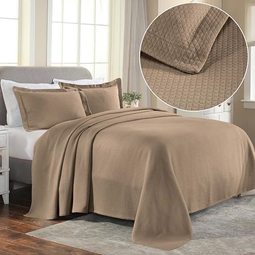 Superior Solitaire Cotton 3-Piece Bedspread Set Queen Taupe