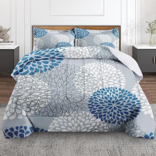 Culudea Blue Floral Comforter Set King Size