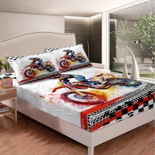 Feelyou Dirt Bike Sheet Set for Kids Queen Size