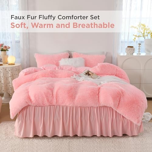 Litanika Fluffy Pink Comforter Set King 3 Pieces