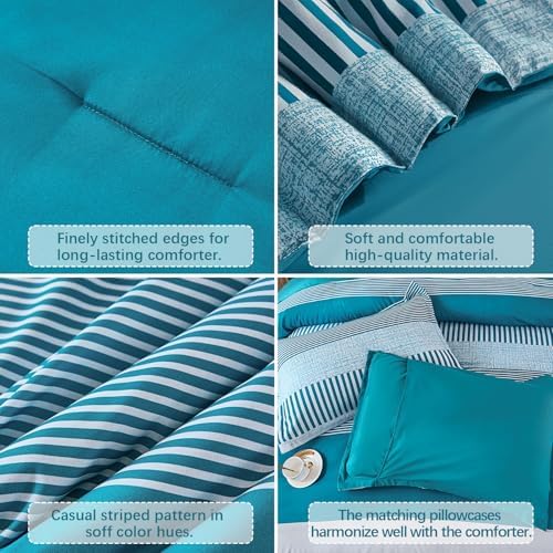 Cottolester Kids Teal Striped Comforter Set Full Size