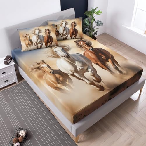 UEVBF Desert Theme Horse Bed Set Queen Size