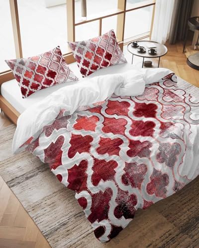 ZOE GARDEN Red Morocco Duvet Cover Set 3 pcs