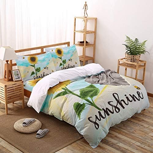 LooPoP 4PCS California King Bedding Set Sunflower with Bees Duvet Cover Set