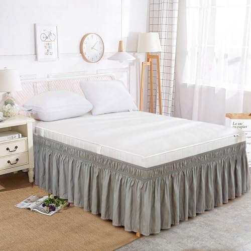 Adjustable Elastic Bed Skirts with Ruffles - Light Grey Twin