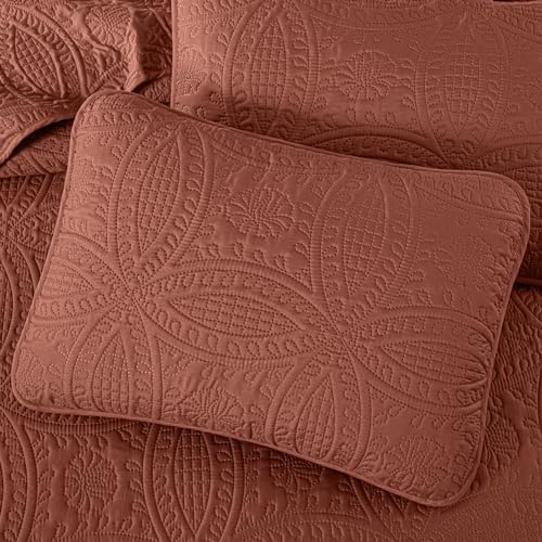 Chezmoi Austin King Bedspread Set 3-Piece Terracotta 1