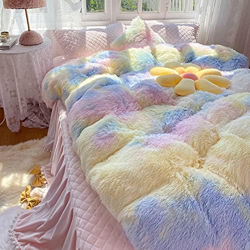Kids Girls Faux Fur Comforter Set 3PC Velvet Plush Flannel