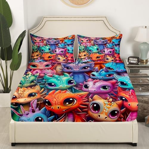 Feelyou Cartoon Dragon Bed Sheet Set Queen Size Kids 3Pcs