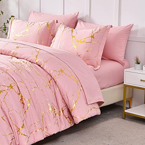 Yogeneg Gold Metallic Marble King Comforter Set