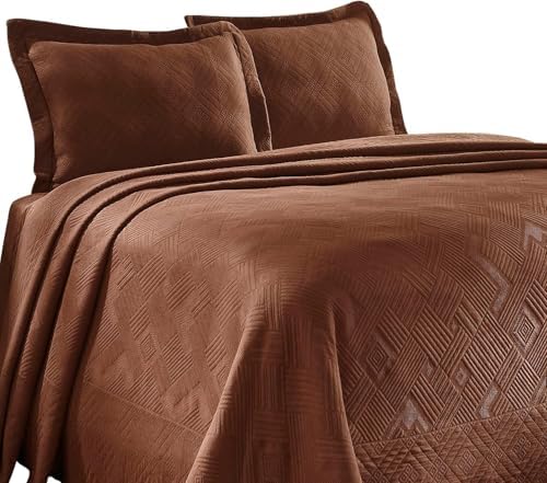 Superior 100 Cotton Geometric Bedspread Set King Cappuccino