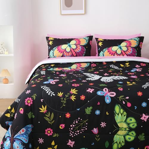 Kids Butterfly Comforter Set 7 Piece Bed in a Bag