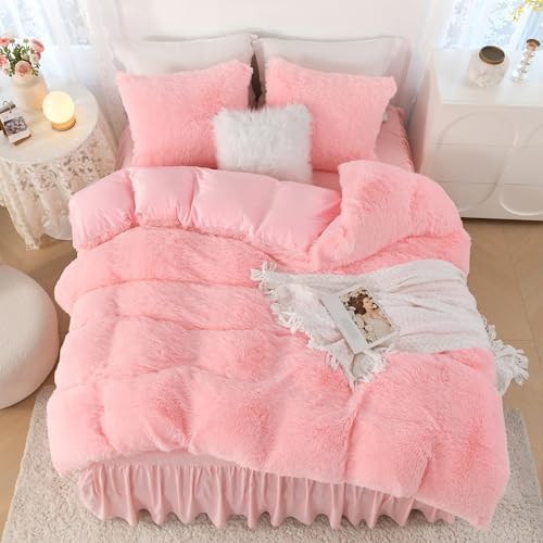 Litanika Fluffy Pink Comforter Set King 3 Pieces