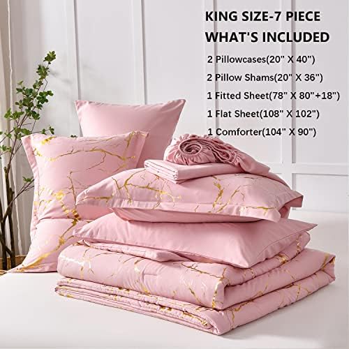 Yogeneg Gold Metallic Marble King Comforter Set