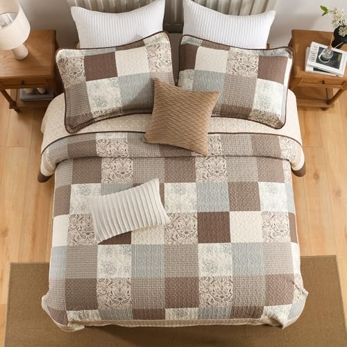 SahSahCasa 100 Cotton Bedspread Set 120x102 Reversible Plaid Paisley