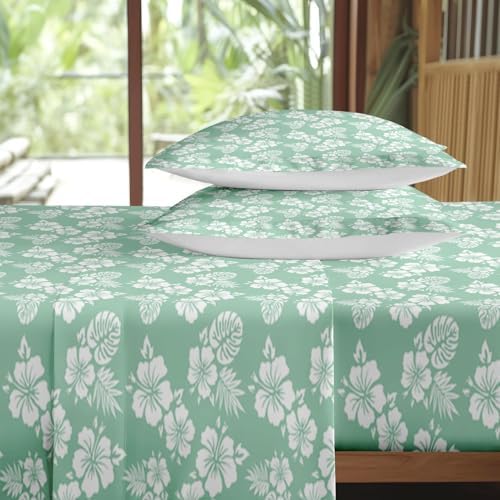 Pamnest Full Size Bed Sheet Set with Hawaii Flower Design